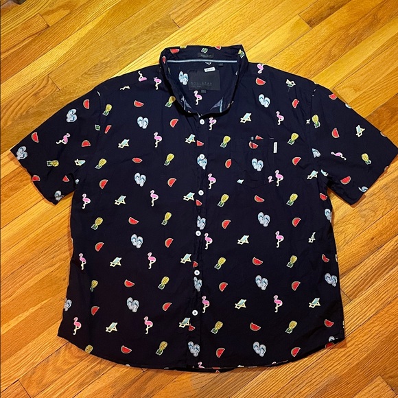 Soulstar Other - SOULSTAR Navy Flamingo Pineapple Print Short Sleeve Shirt Holiday Sun Fun